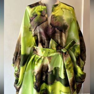 NEW belted kaftan dress One size fits most in green watercolor